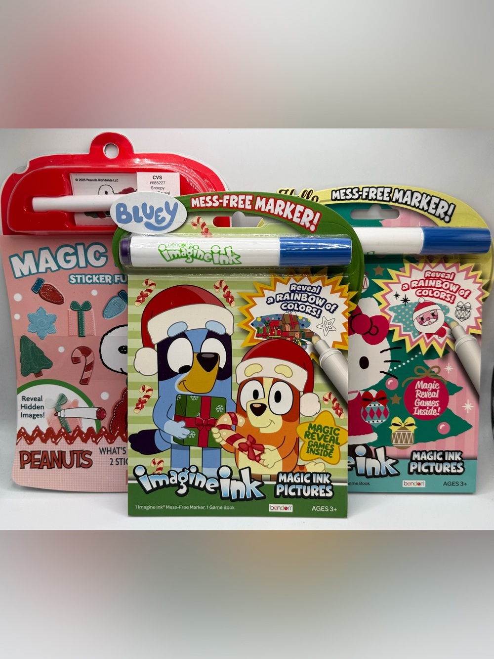 Hello Kitty , Bluey,& peanuts Mess-Free Magic Ink Activity Book ages3+